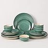 HomenStuffs 'Sea Swirls' 18-Piece Ceramic Dinner Set | Handcrafted Stoneware Crockery | 6 Dinner Plates, 6 Quarter Plates, 6 Bowls | Microwave & Dishwasher Safe