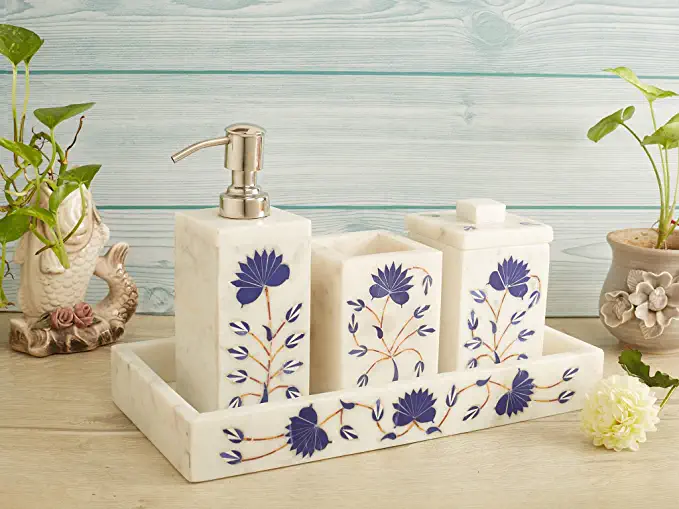 Luxury White Marble Bathroom Accessory Set – Elegant Designer Finish