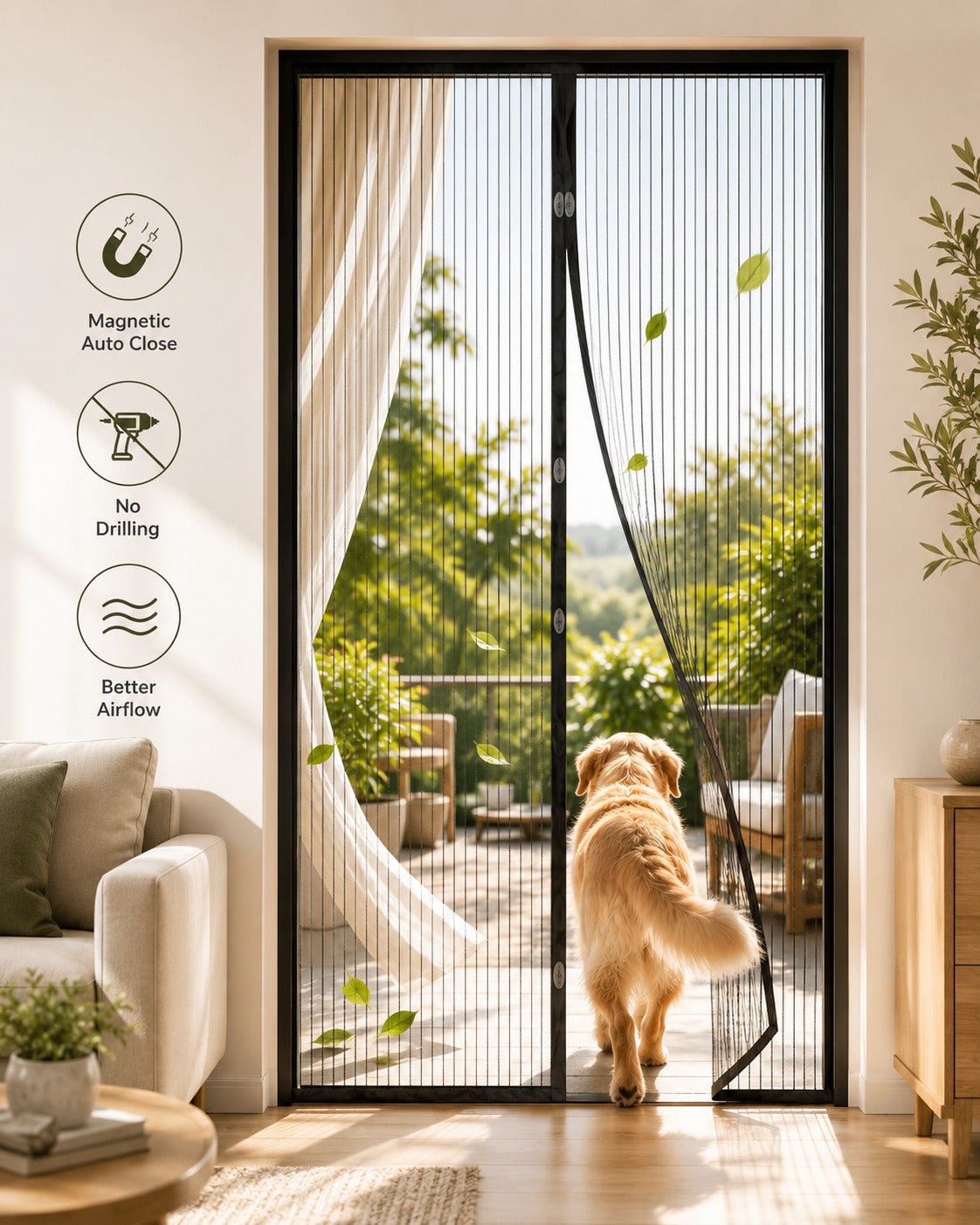 Polyester Magnetic Magic Mesh Door Curtain | Homenstuffs