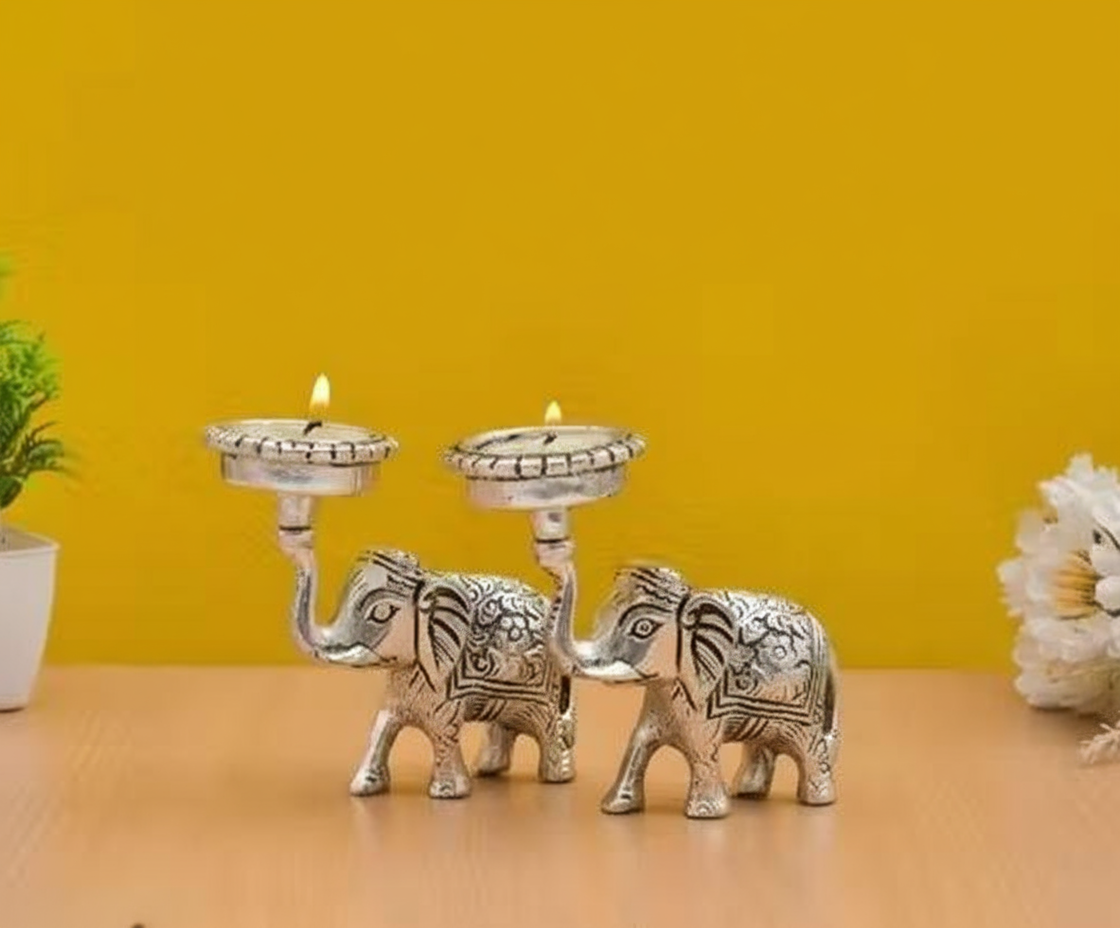 Handicraft Elephant Pair T Light Holder , T Light Stand  for diwali and Home decoration