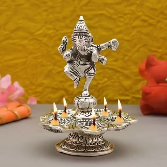 Ganesha Diya , Panchdeep Ganesha Carving Diya, Decorative Diyas
