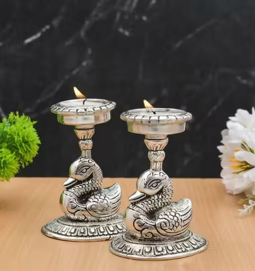 Handicraft Duck Pair T Light Holder , T Light Stand