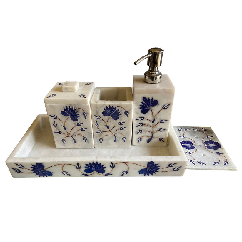 Luxury White Marble Bathroom Accessory Set – Elegant Designer Finish