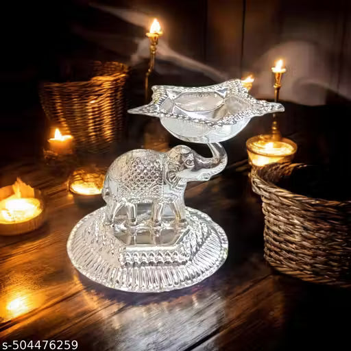 Silver plated Hathi(Elephant) Star Design Diya for festival decoration and home decor. Set Of 2