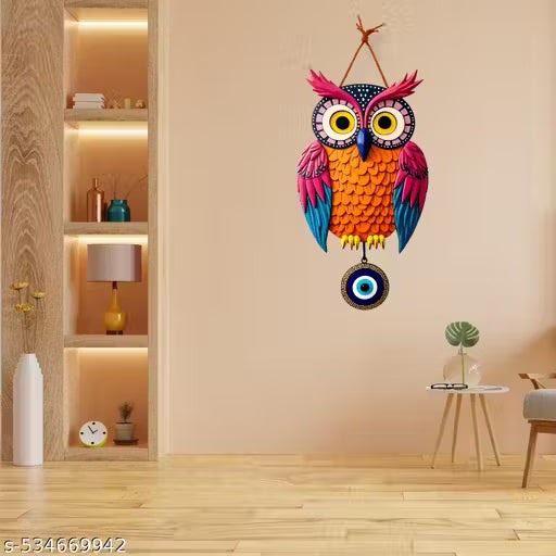 Premium Owl Design Wooden Wall Hanging | Wall Decoration for Home Decor Gift Items - 11.8' Inch x 7' Inch (Pack of 3), Multi