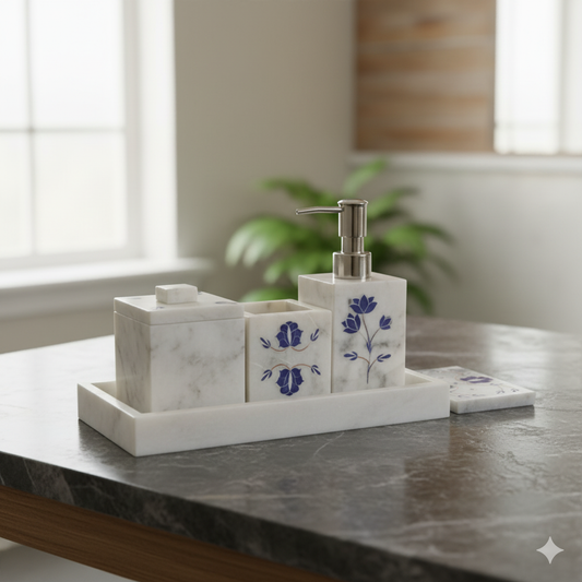 Luxury White Marble Bathroom Accessory Set – Elegant Designer Finish