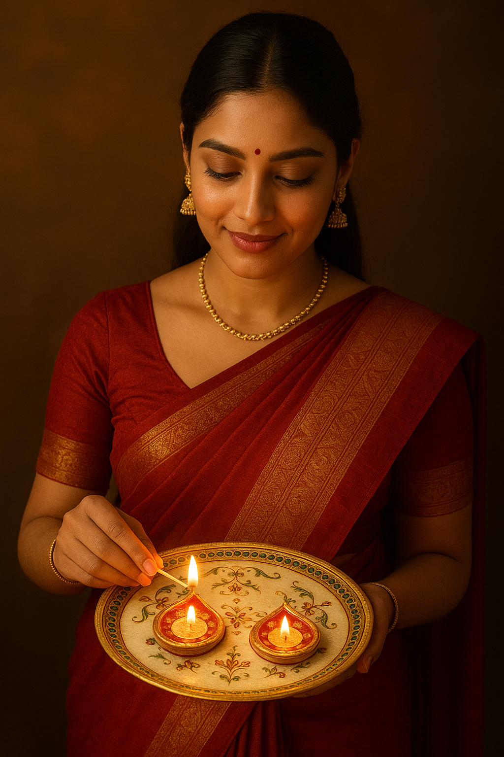 Handcrafted Marble Pooja Thali with Kundan-Meenakari Work – Diwali Special