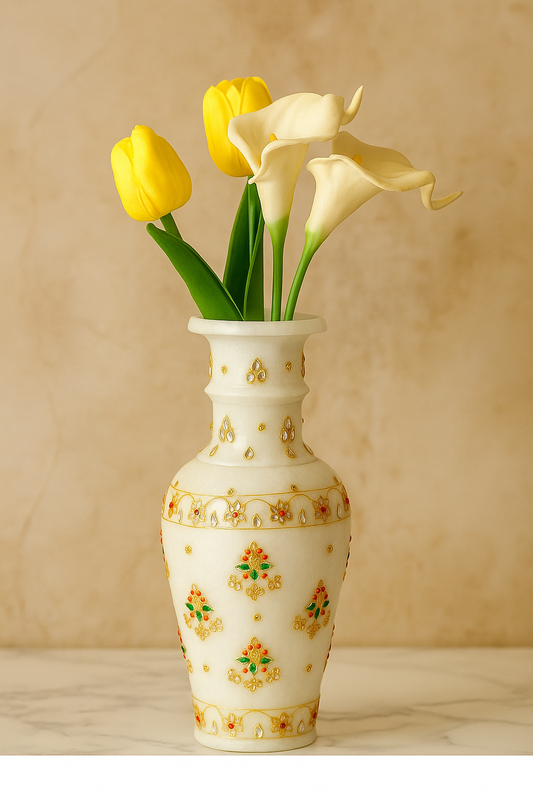 Handcrafted Marble Vase with Meenakari Work – Elegant Diwali Décor