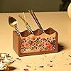 Premium Wooden Pastel Flora Cutlery Holder Spoon stand for kitchen | cutlery holder for dining table | wooden caddy storage organiser stand with 3 section Caddy holder (8.2x4.2x4 inch)